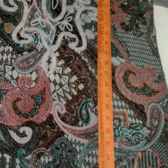 Soft Surroundings Tunic Top Shirt Women Small Gray Paisley Embroidered Lace Trim - Picture 6 of 16